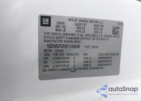 2015 Chevrolet Express 2500 Work Van z USA, uszkodzony, nr VIN 1GCWGFCF6F1159438